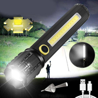 Карманный фонарик Police TD-C82/C72-P50+COB оснащен светодиодами, функцией зума, встроенным аккумулятором