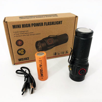 Фонарь PLD W5182-3XHP360, Ручной фонарик led, Водонепроницаемый фонар, Карманный фонарь с usb зарядкой