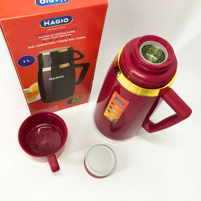 Термос Magio MG-1050R со стеклянной колбой, Термос для питьевой воды, Термос из нержавейки. Цвет: красный