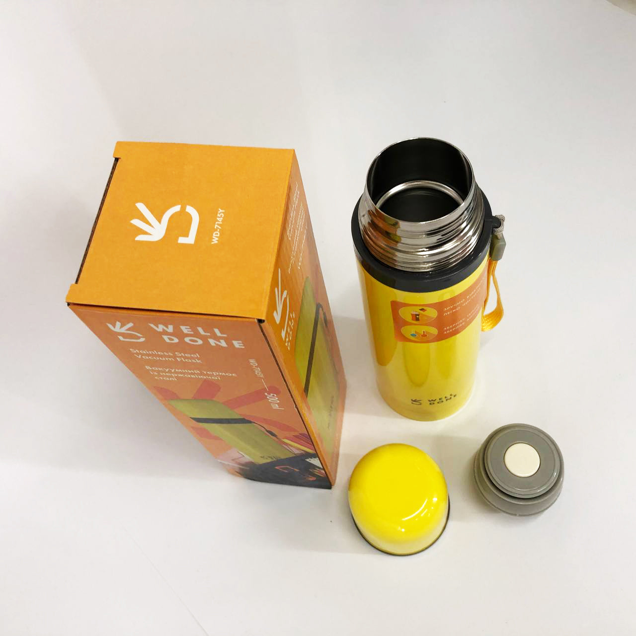 Термос вакуумный Well Done WD-7145Y 500 мл, Хороший небольшой термос для питьевой воды. Цвет: желтый