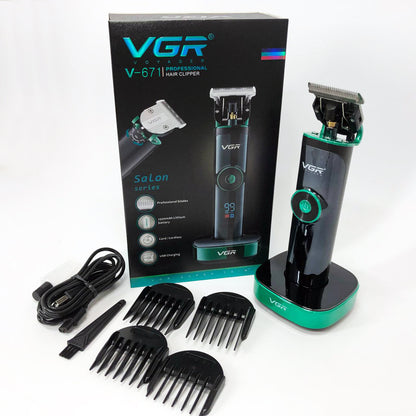 Универсальная машинка триммер для стрижки волос VGR V-671 аккумуляторный с набором насадок и LED дисплеем