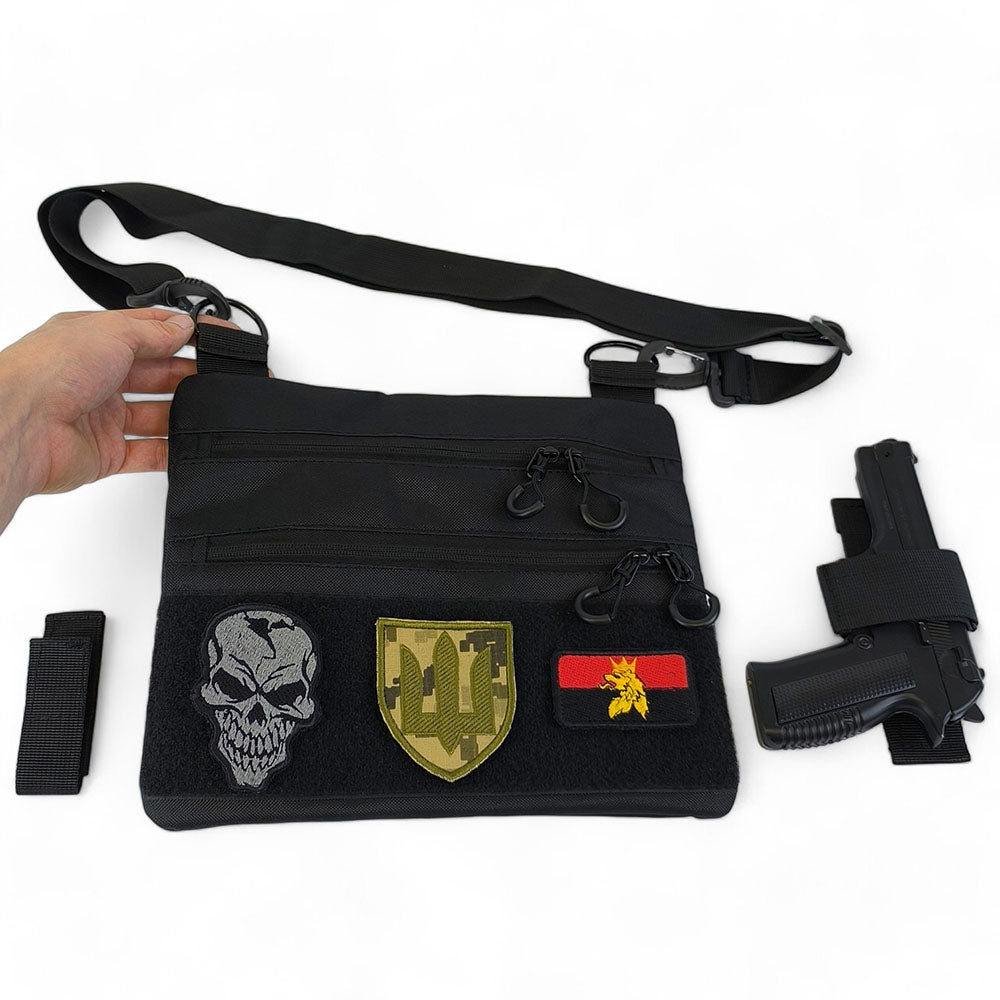 Черная сумка тактическая нагрудная, Сумка через плечо военная, Мужская сумка-слинг тактическая