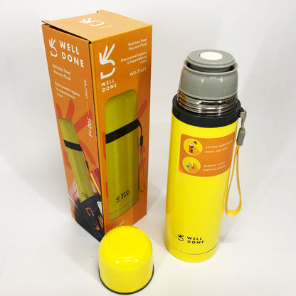 Термос вакуумный Well Done WD-7145Y 500 мл, Хороший небольшой термос для питьевой воды. Цвет: желтый