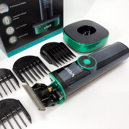 Универсальная машинка триммер для стрижки волос VGR V-671 аккумуляторный с набором насадок и LED дисплеем
