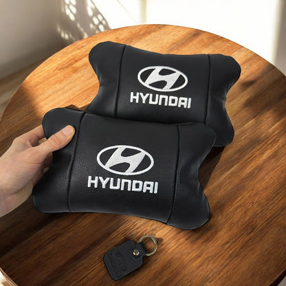 Набор подушек для авто Hyundai 2шт, натуральная кожа, черный цвет, комфортные подголовники в автомобиль