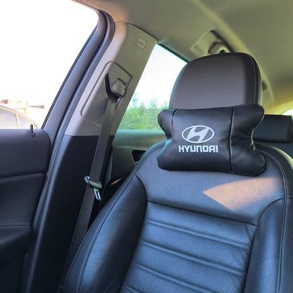 Набор подушек для авто Hyundai 2шт, натуральная кожа, черный цвет, комфортные подголовники в автомобиль