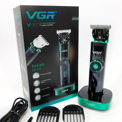 Универсальная машинка триммер для стрижки волос VGR V-671 аккумуляторный с набором насадок и LED дисплеем