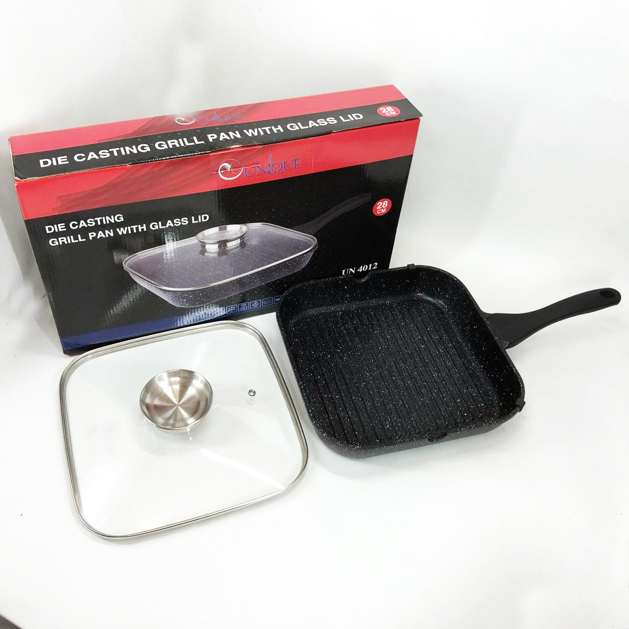 Сковорода гриль UNIQUE UN-4012 стильная 24см, Надежная сковорода с антипригарным покрытием