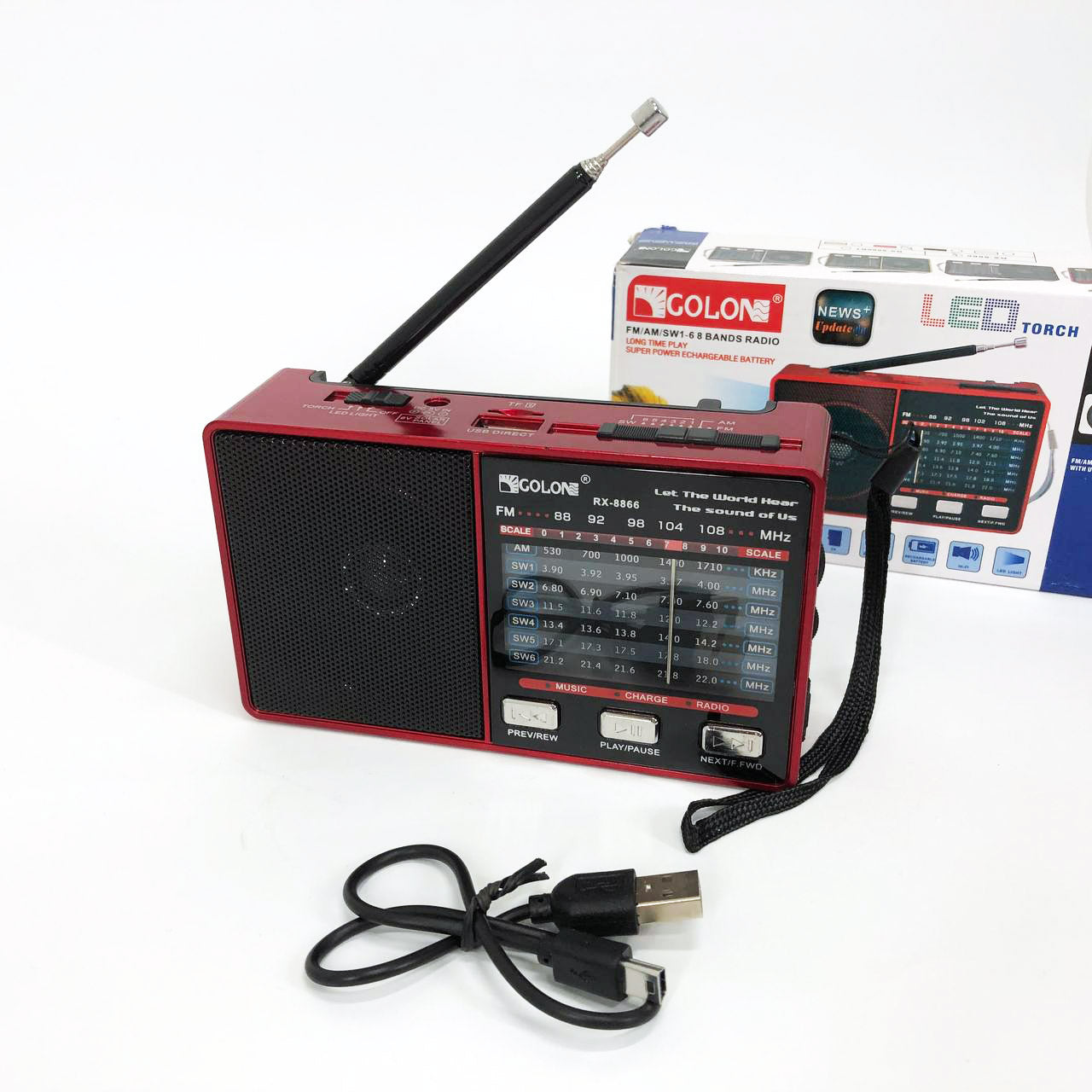 Радіо GOLON RX-8866 цифровий портативний радіоприймач з ліхтариком функцією PowerBank.