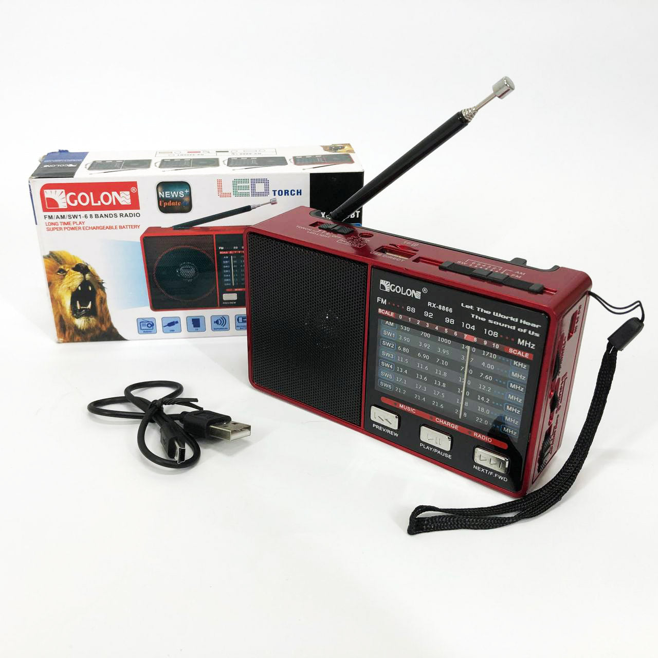 Радіо GOLON RX-8866 цифровий портативний радіоприймач з ліхтариком функцією PowerBank.