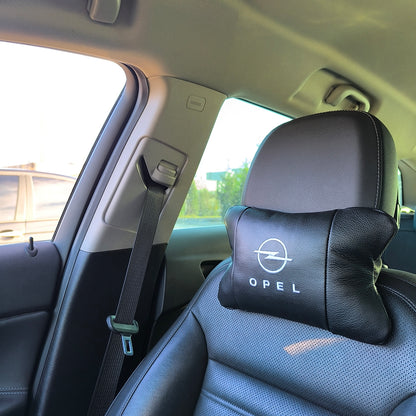 Набор автомобильных подушек 2шт для Opel, натуральная кожа, стильные черные подголовники Опель для авто