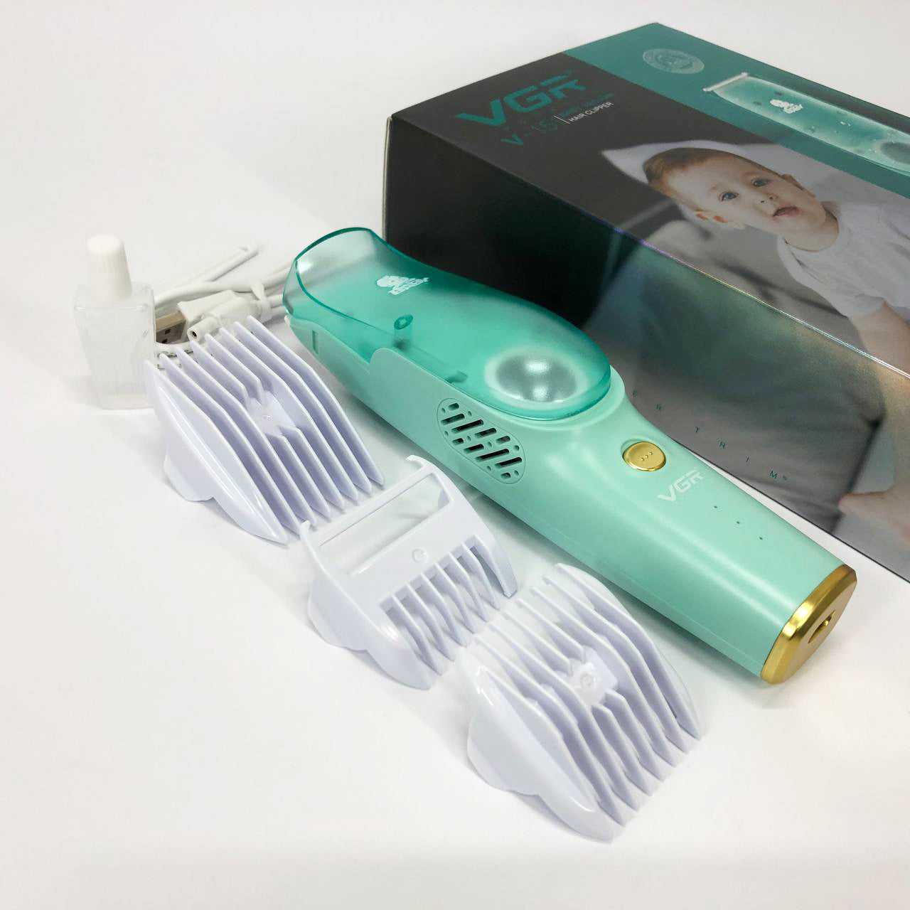 Машинка с вытяжкой для стрижки детей и младенцев VGR V-151 Baby со сменными насадками