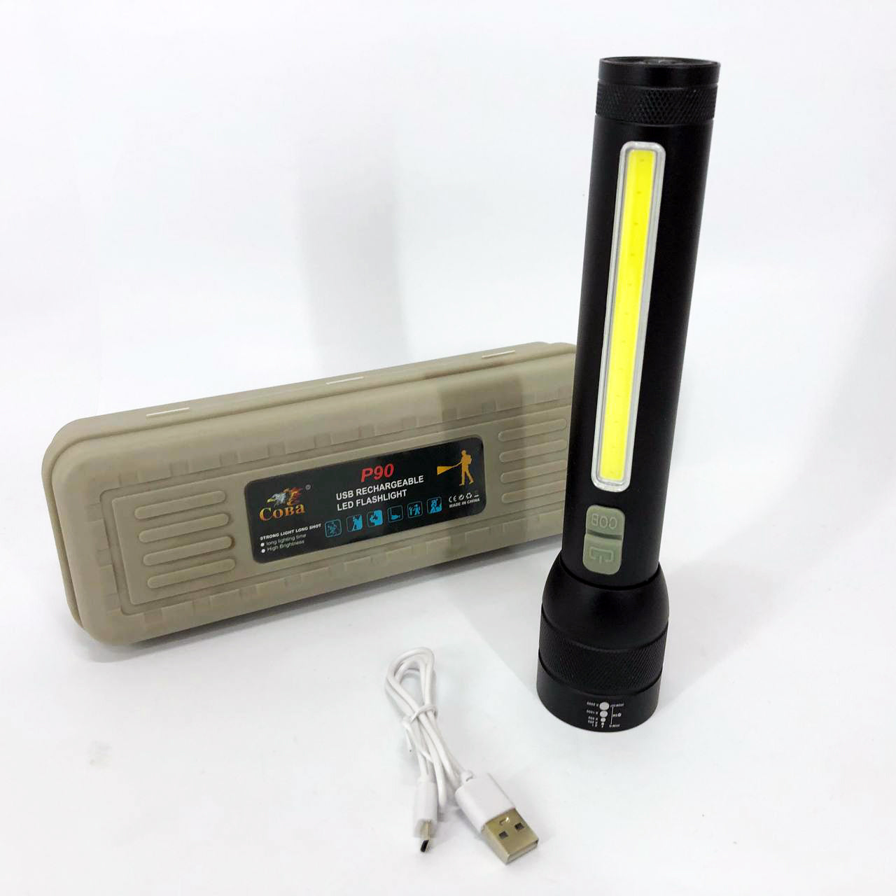 Фонарь аккумуляторный CB-C23-P90+COB, Фонарик светодиодный ручной аккумуляторный портативный