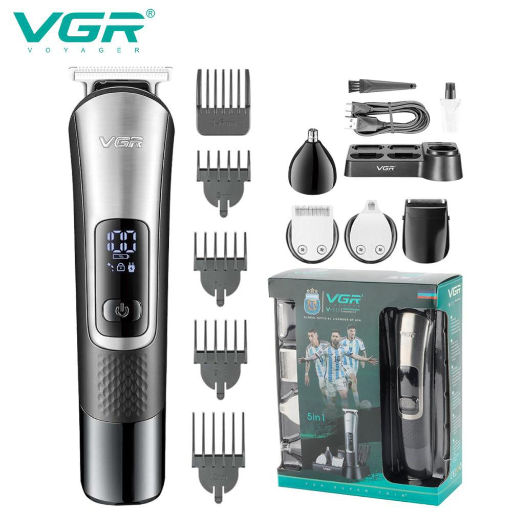 Набор для стрижки VGR 5 в 1 V-111, 9 насадок, Аккумуляторный универсальный триммер для стрижки