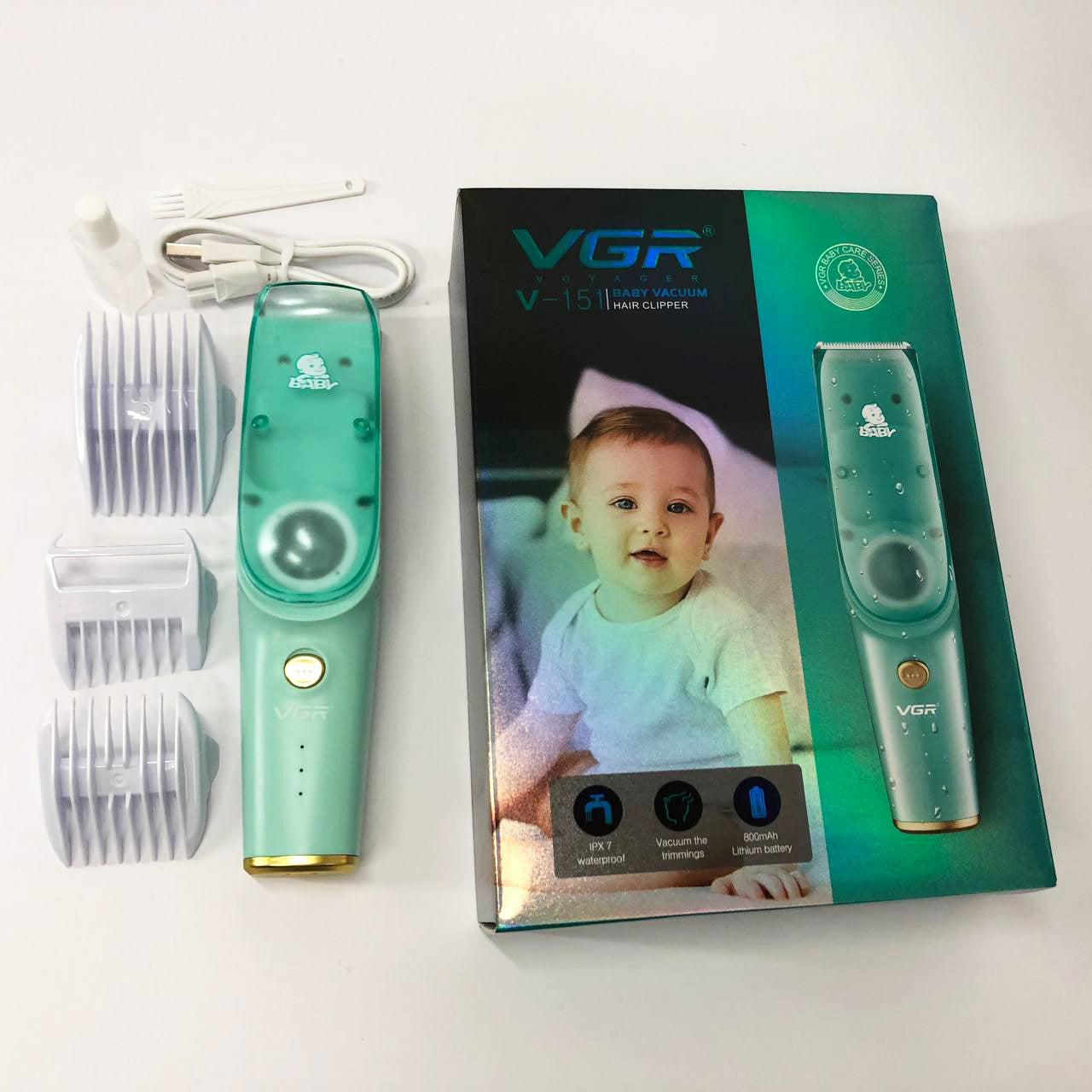 Машинка с вытяжкой для стрижки детей и младенцев VGR V-151 Baby со сменными насадками