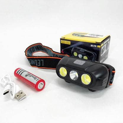 Фонарь налобный аккумуляторный KX-215-LED-2COB, Налобный светодиодный фонарь для ночных прогулок