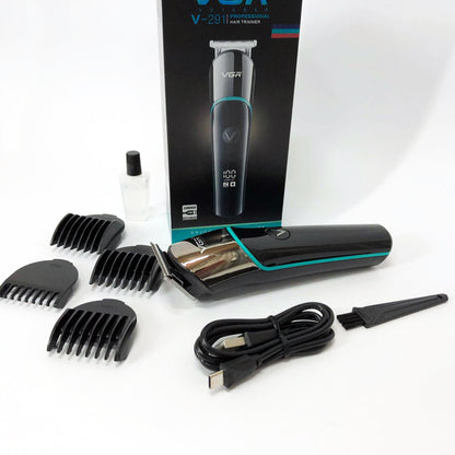 Профессиональная машинка для стрижки волос триммер VGR V-291 с насадками, электробритва. Цвет: зеленый