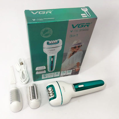 Женский беспроводной эпилятор 3в1 VGR V-732 для ног и зоны бикини с подсветкой и дисплеем. Цвет: зеленый