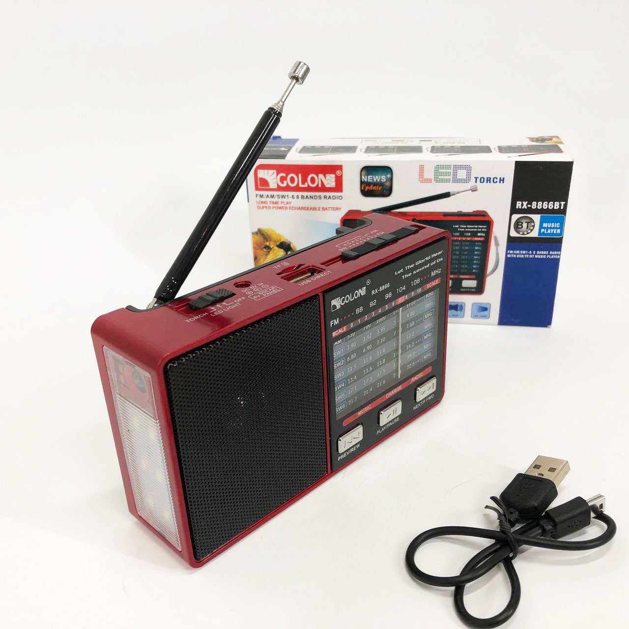 Радіо GOLON RX-8866 цифровий портативний радіоприймач з ліхтариком функцією PowerBank.