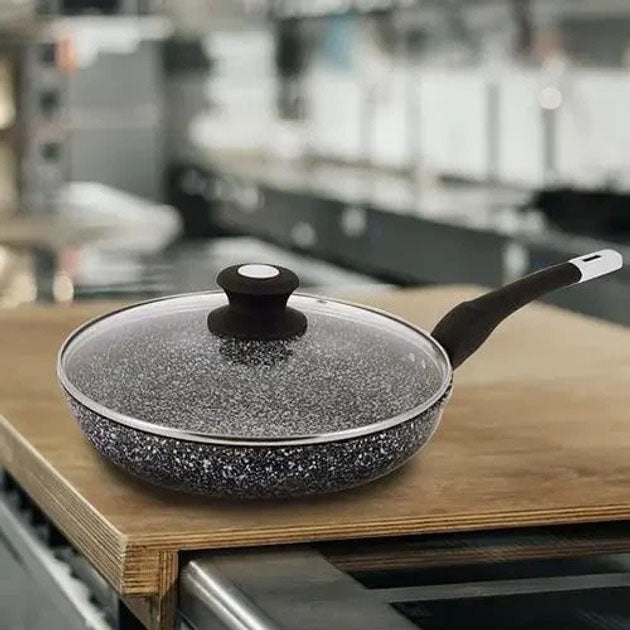 Сковорода UNIQUE UN-5114 22 см с крышкой гранит светлый многослойное покрытие