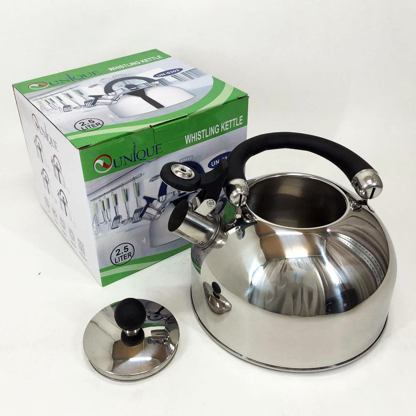 Чайник Unique со свистком UN-5302 2,5л, красивый чайник для газовой плиты, чайник на плиту. Цвет: черный