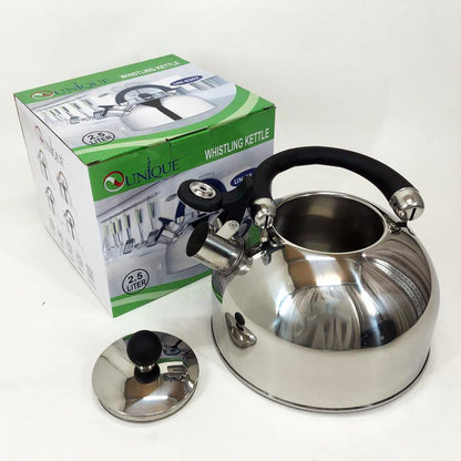 Чайник Unique со свистком UN-5302 2,5л, красивый чайник для газовой плиты, чайник на плиту. Цвет: черный