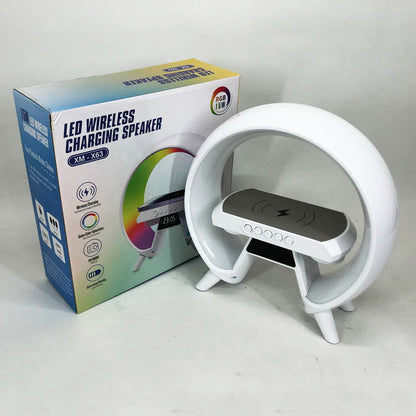 LED Лампа ночник с беспроводной зарядкой и Bluetooth динамиком G-Lite XM-X63, Часы хамелеон с будильник