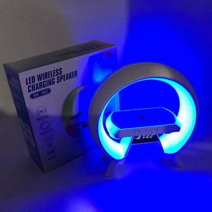 LED Лампа ночник с беспроводной зарядкой и Bluetooth динамиком G-Lite XM-X63, Часы хамелеон с будильник