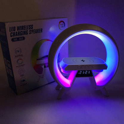 LED Лампа ночник с беспроводной зарядкой и Bluetooth динамиком G-Lite XM-X63, Часы хамелеон с будильник