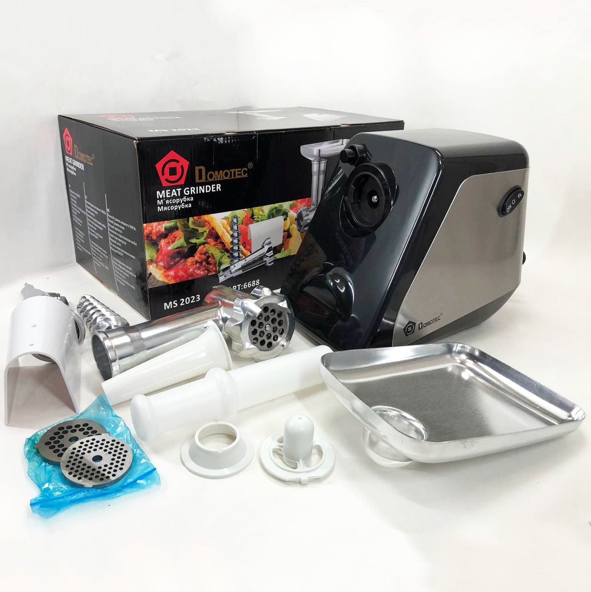 Электрическая мясорубка соковыжималка DOMOTEC MS-2023 2800 Вт, томаты с насадками, мясорубка для мяса