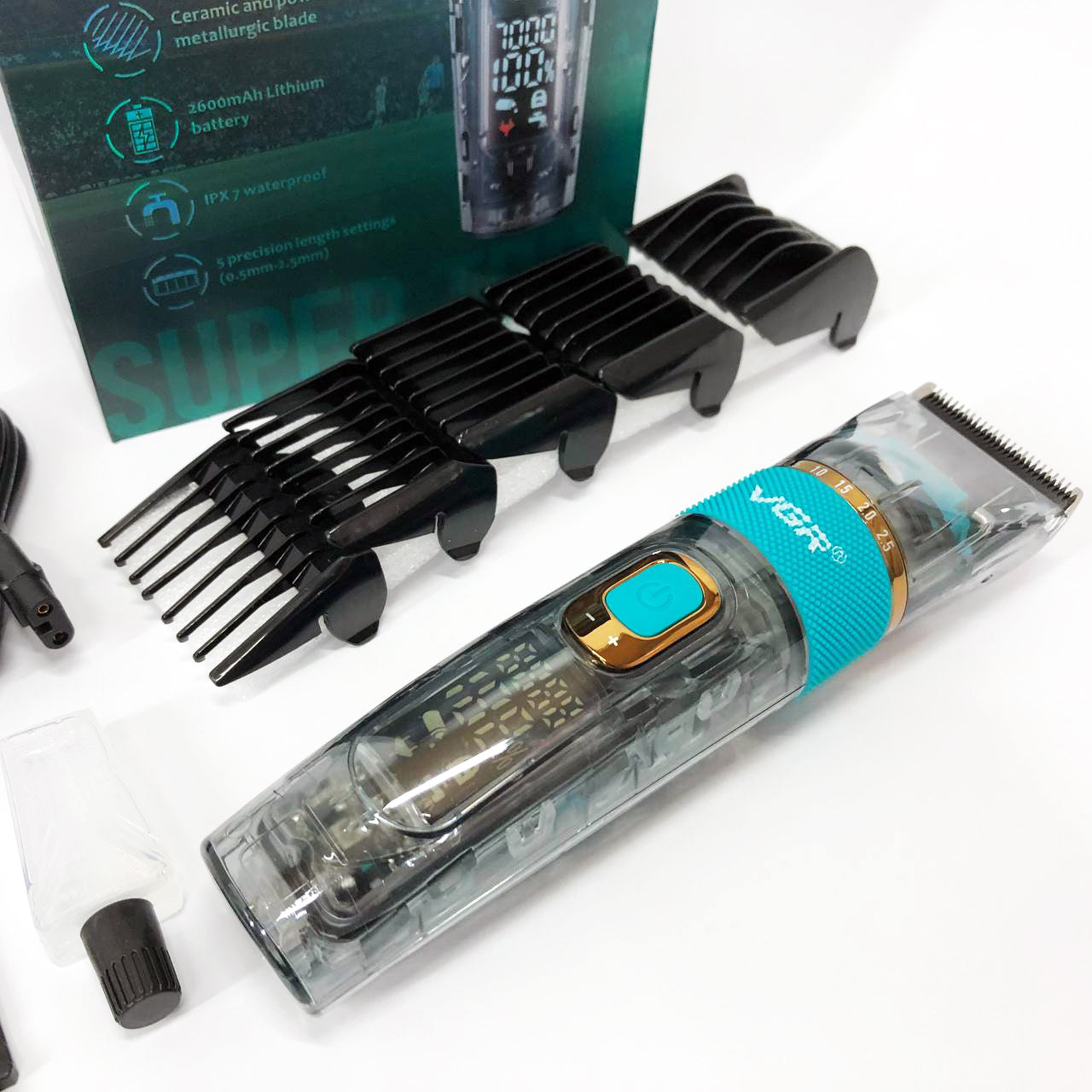 Машинка для стрижки волос и бороды VGR V-695 с LED дисплеем IPX7 влагозащита, Окантовочная машинка