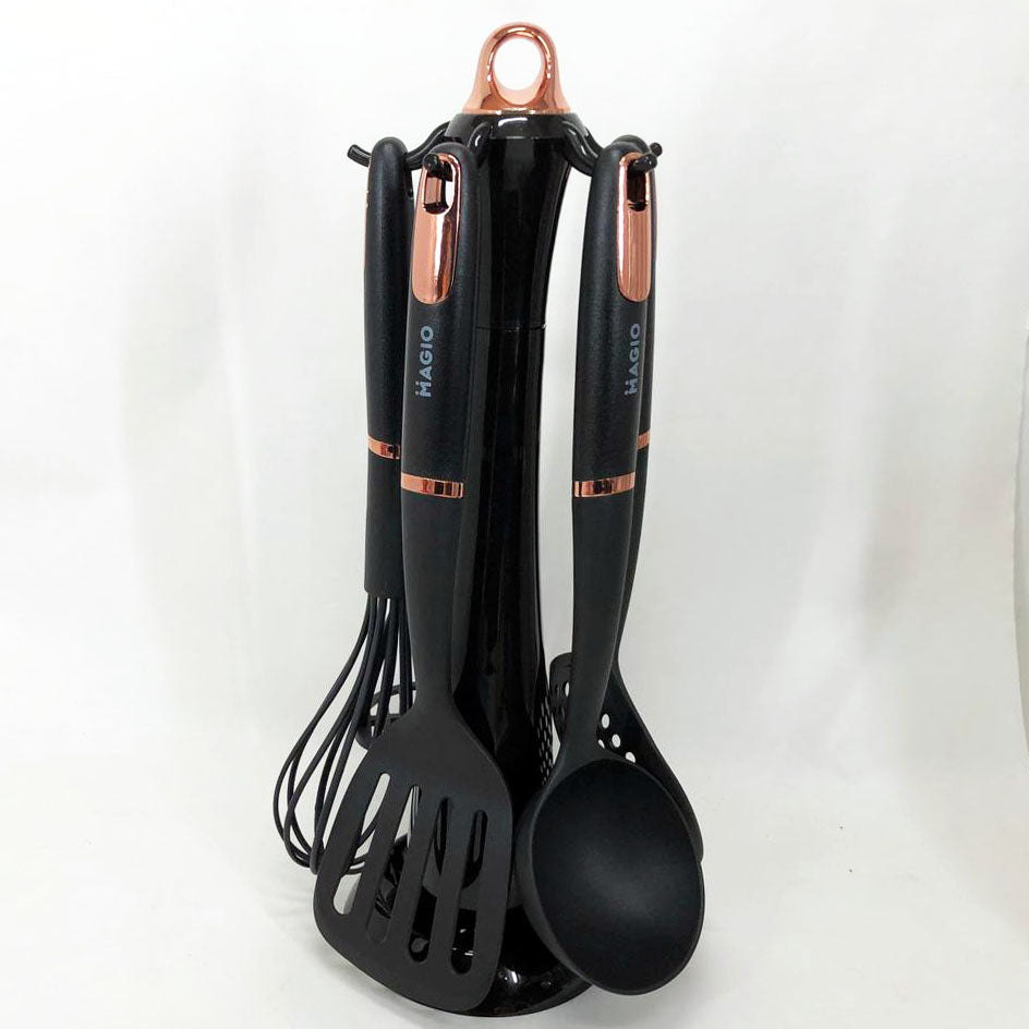 Набор кухонных приборов Magio MG-1125, набор поварешек на подставке, набор силиконовых приборов для кухни