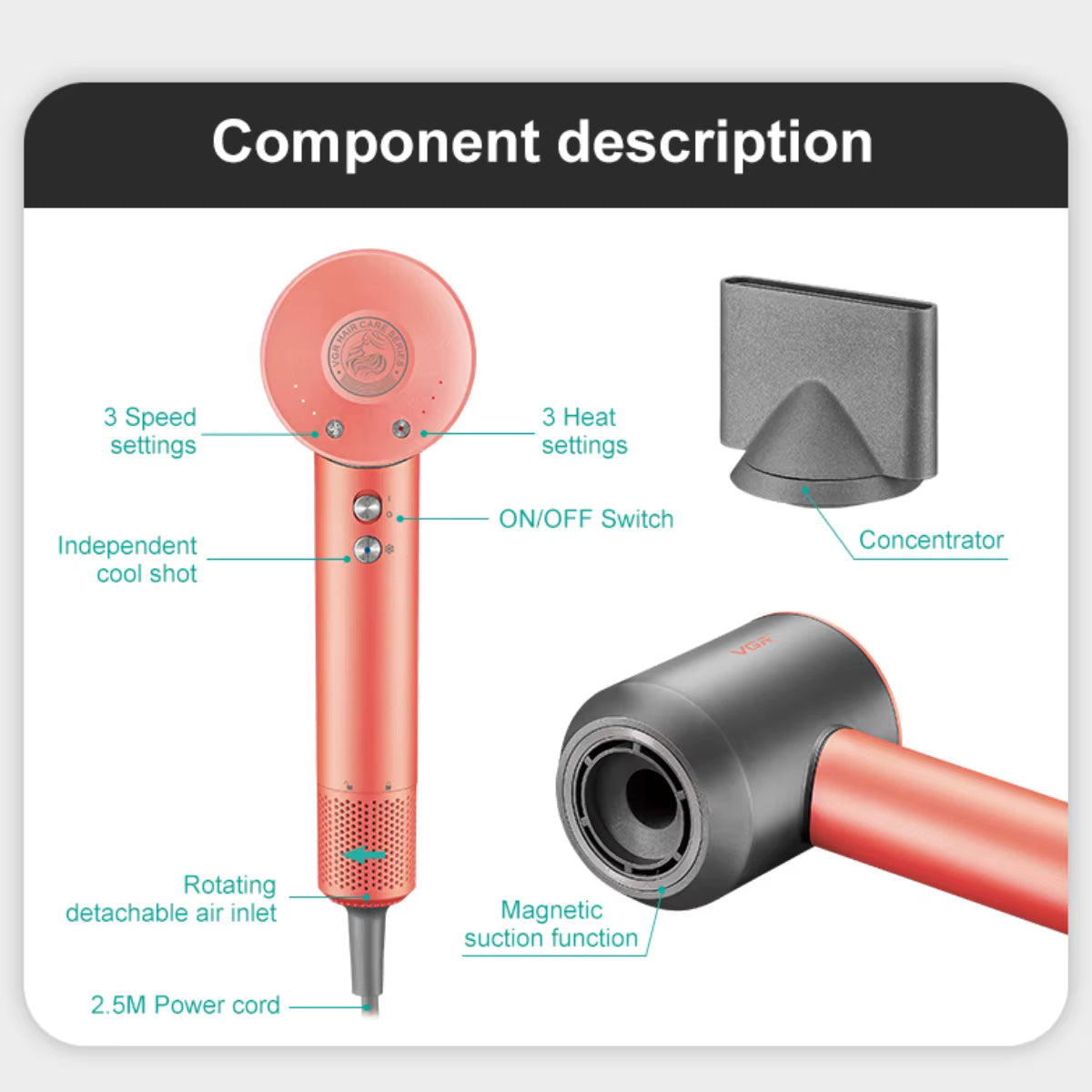 Фен професійний VGR V-440. Цвет: оранжевый