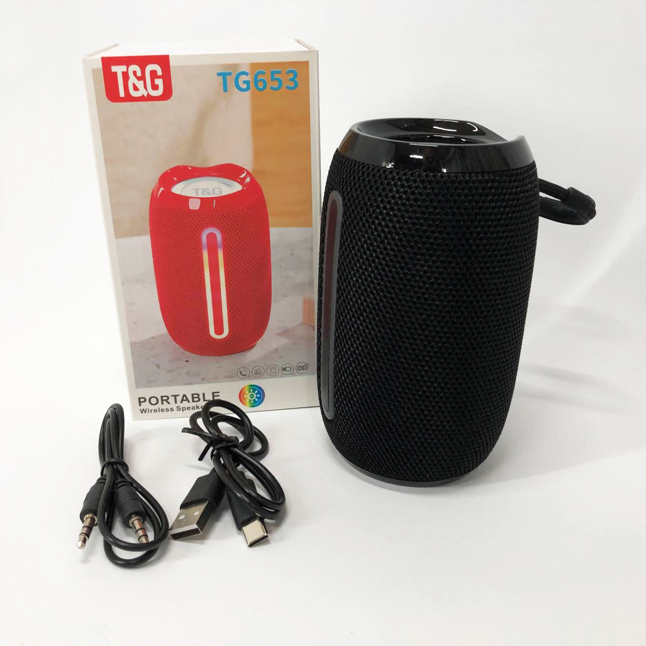 Портативная Bluetooth-колонка TG653 USB с ремешком, аккумуляторная колонка для музыки. Цвет: черный