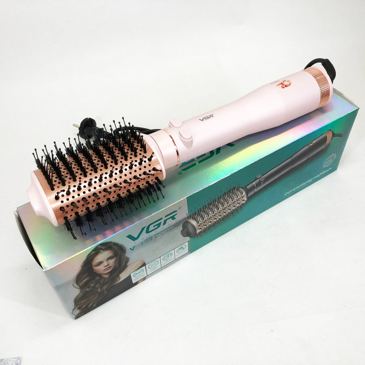 Электрический фен браш для укладки волос VGR V-494 2200 Вт. Цвет: розовый
