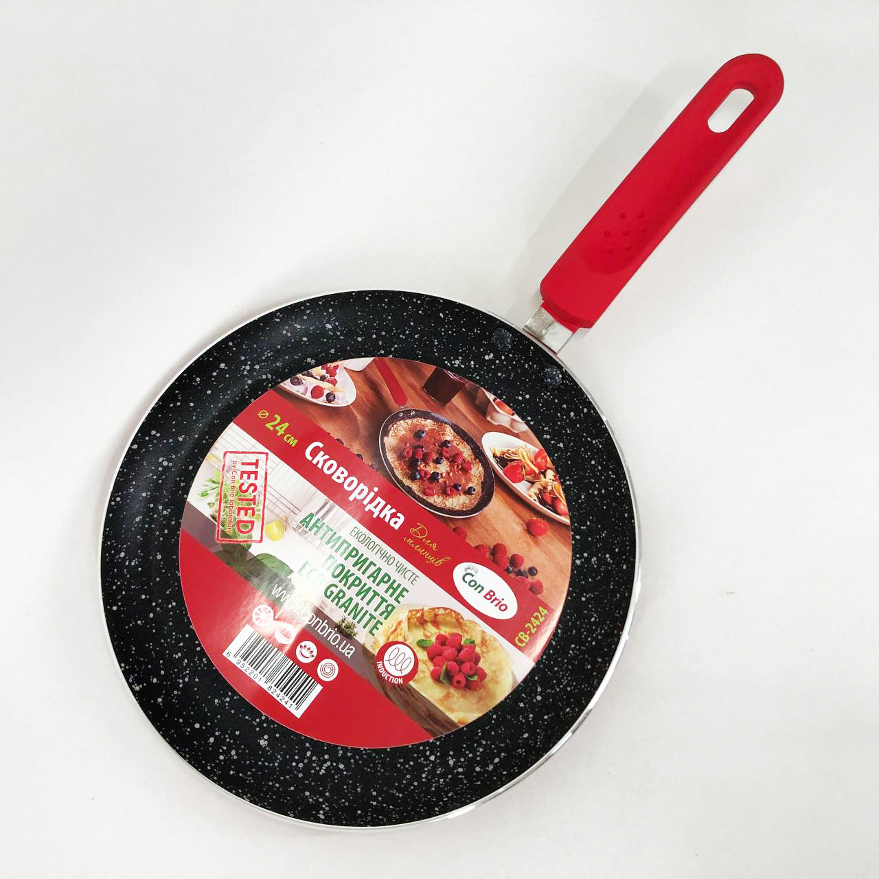 Сковорода блинная 24 см с антипригарным покрытием Con Brio CB-2424 для всех видов плит. Цвет: красный
