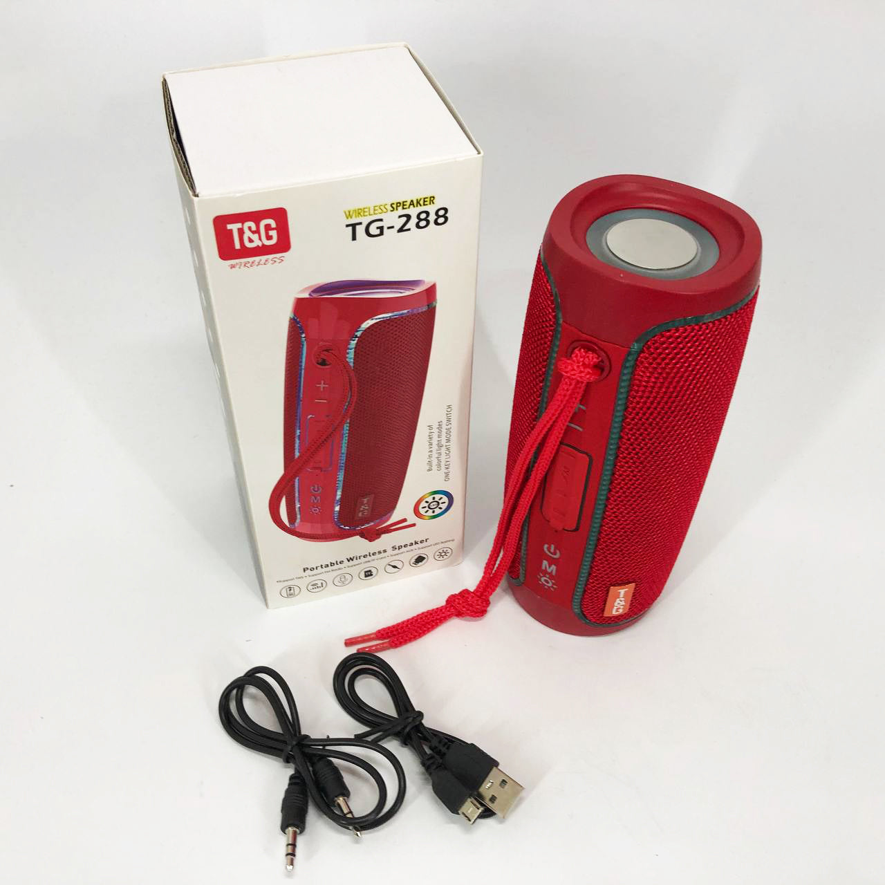 Портативная Bluetooth колонка с LED подсветкой TG288, громкая колонка для вечеринки. Цвет: красный