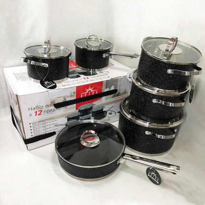 Набор посуды 12 предметов ASTRA A-2512, набор посуды для электрических плит, сборный набор кастрюль
