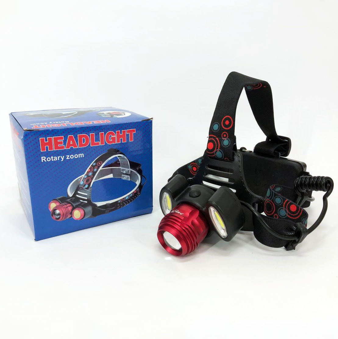 Универсальный налобный фонарь 2117-T6+2COB 2х18650 3 светодиода 4 режима работы свечение 1500 люмен