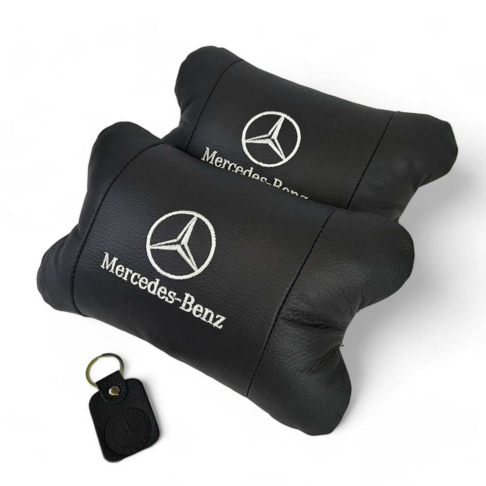 Мерседес 2шт, натуральная кожа, подушки на подголовник для авто с логотипом Mercedes-Benz