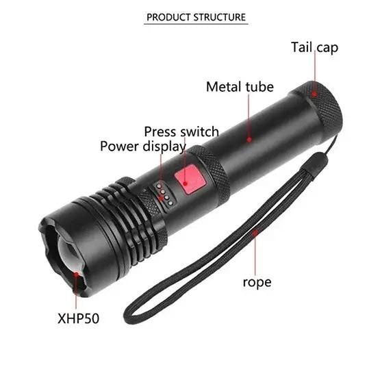 Фонарик светодиодный с аккумулятором X-Balog BL-X72-P90, фонарь ручной мощный, тактичный фонарь