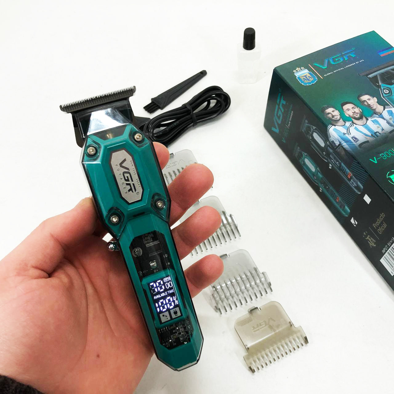 Аккумуляторная машинка для стрижки VGR V-900 с дисплеем, беспроводная для стрижки волос. Цвет: зеленый