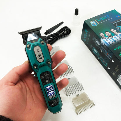 Аккумуляторная машинка для стрижки VGR V-900 с дисплеем, беспроводная для стрижки волос. Цвет: зеленый