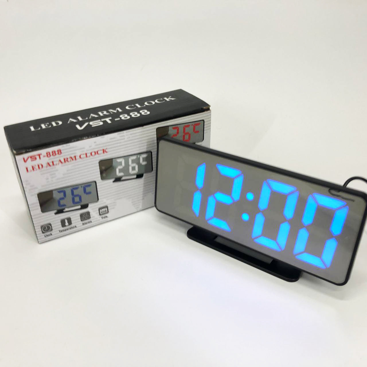 Часы настольные зеркальные VST-888Y-5 USB с синим циферблатом, Настольные часы с подсветкой