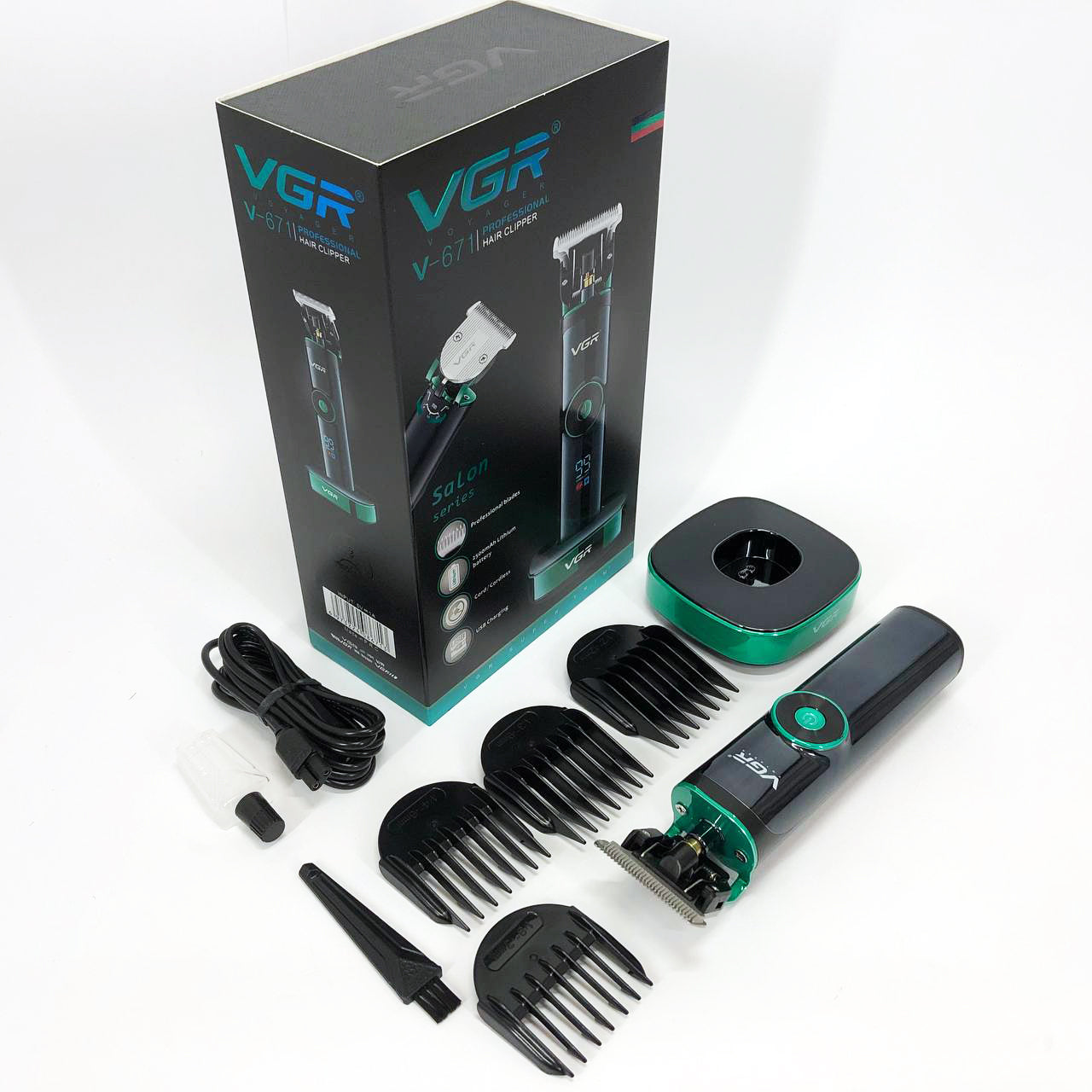 Универсальная машинка триммер для стрижки волос VGR V-671 аккумуляторный с набором насадок и LED дисплеем