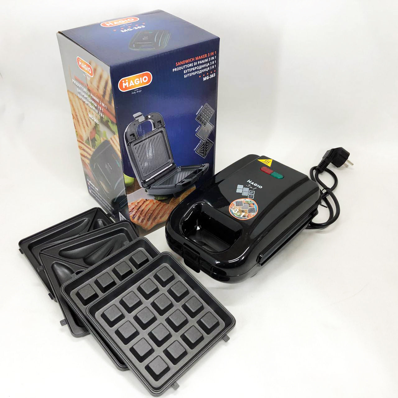 Мультимейкер (бутербродница-вафельница-гриль) Magio MG-363, Бутербродница 4в1, Сендвичница, Мультимейкер