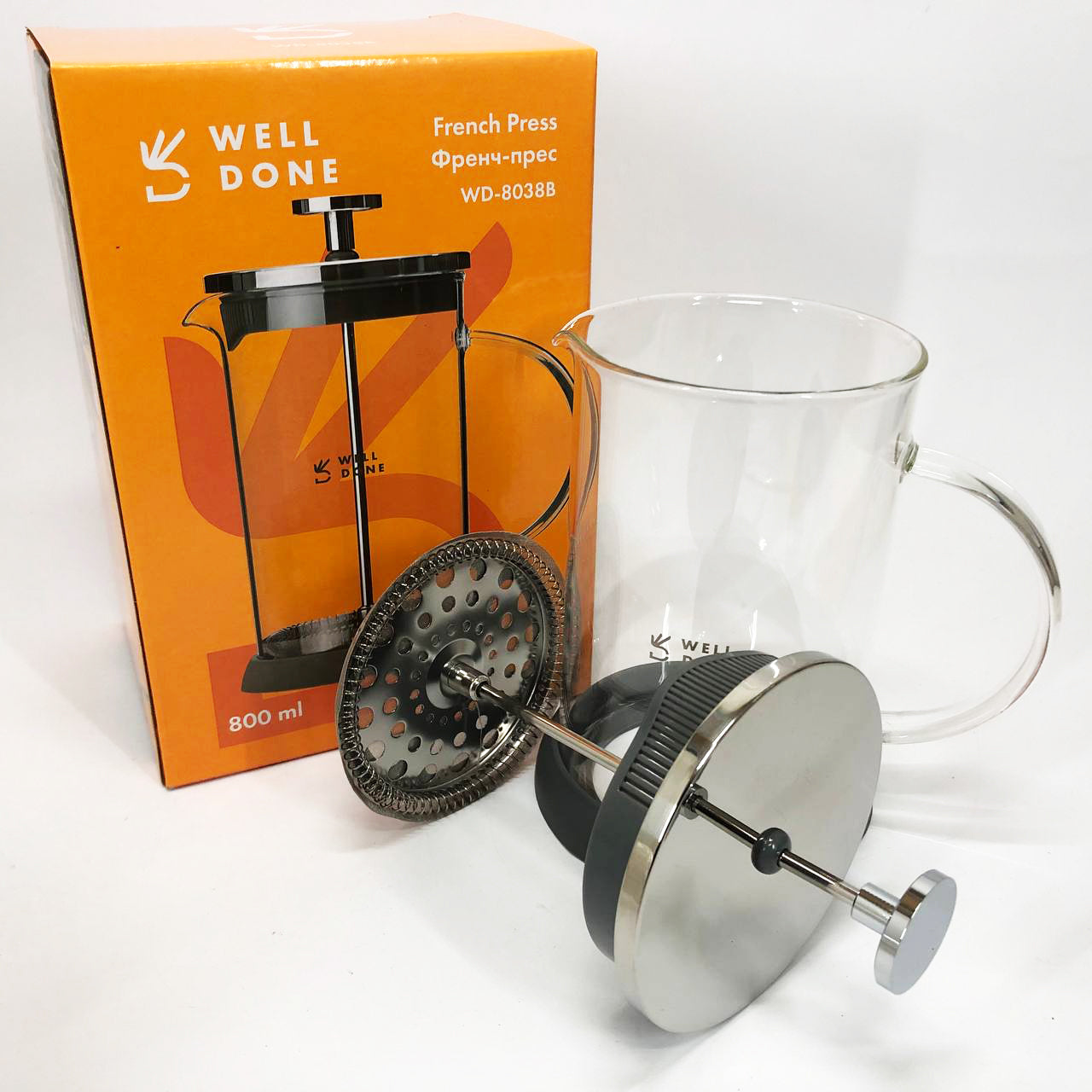 Френч-пресс Well Done WD-8038B из термостойкого стекла 800 мл, Необычный заварник для чая