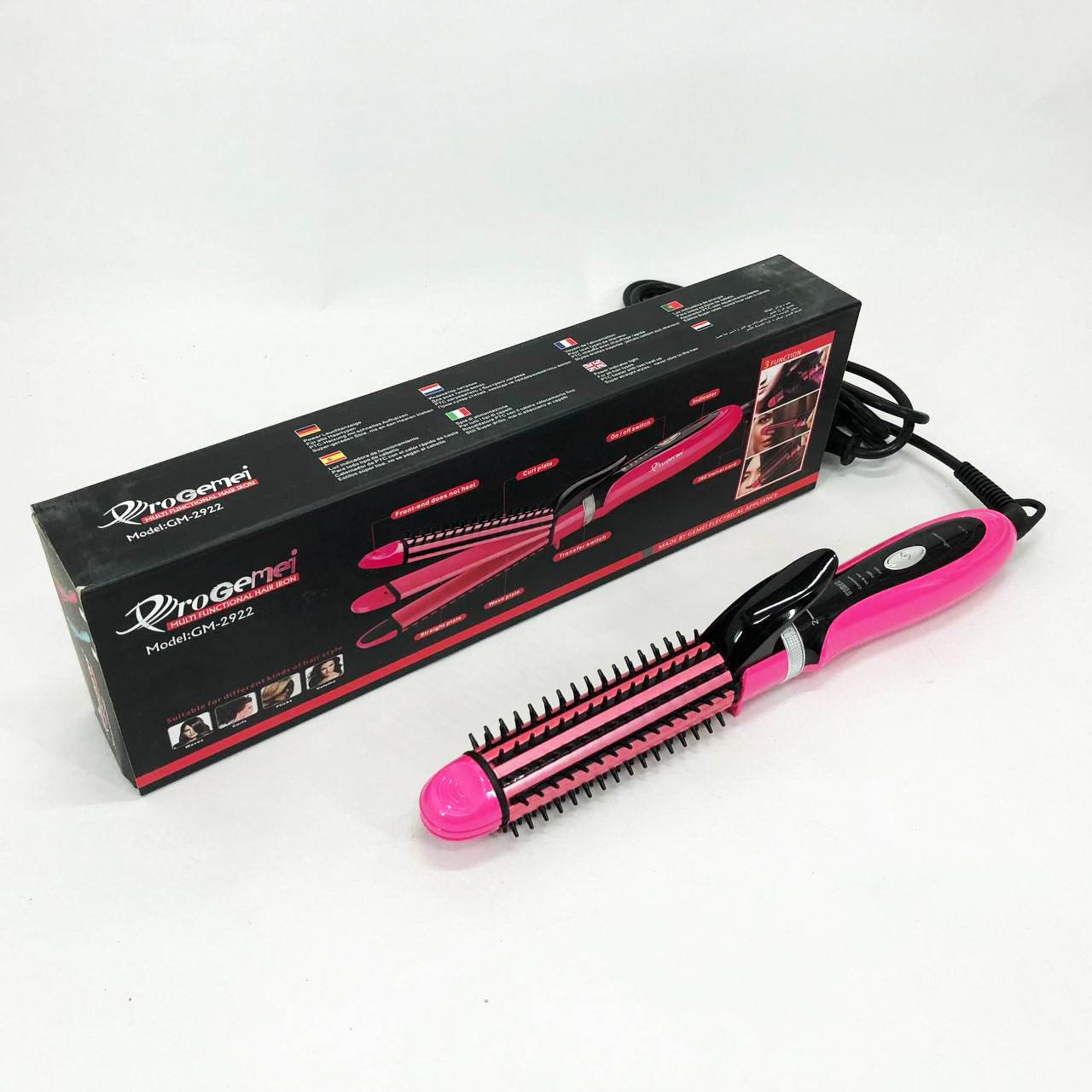Плойка-утюжок 3в1 Gemei GM-2922, Современные щипцы для завивки волос, Прибор для завивки. Цвет: розовый