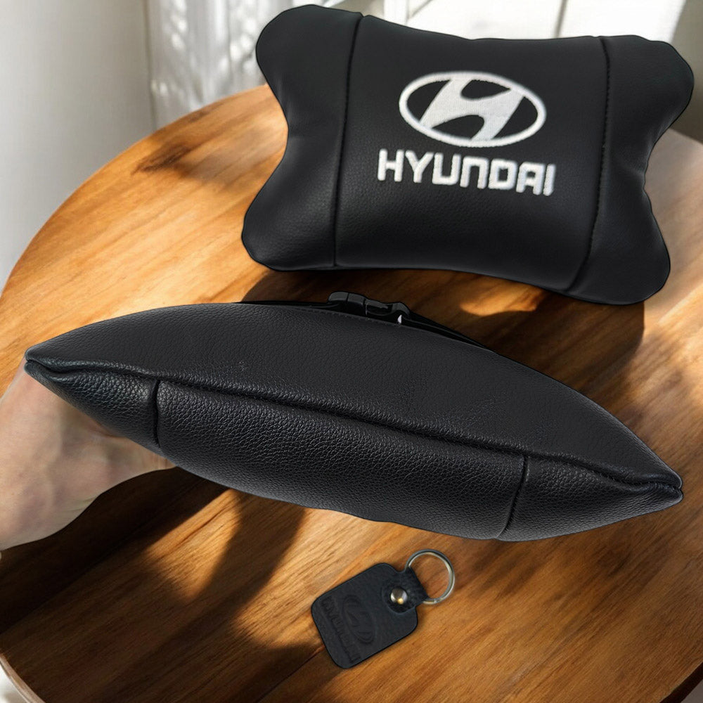 Набор подушек для авто Hyundai 2шт, натуральная кожа, черный цвет, комфортные подголовники в автомобиль