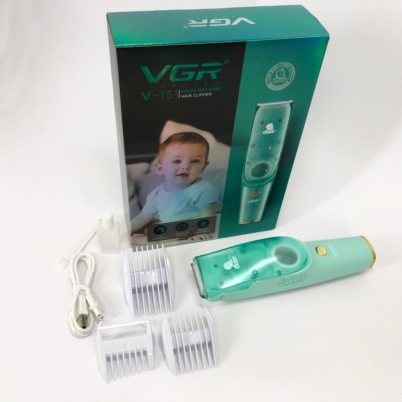 Машинка с вытяжкой для стрижки детей и младенцев VGR V-151 Baby со сменными насадками